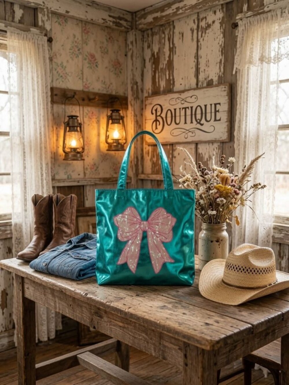 Teal Bow Belle Tote 🎀